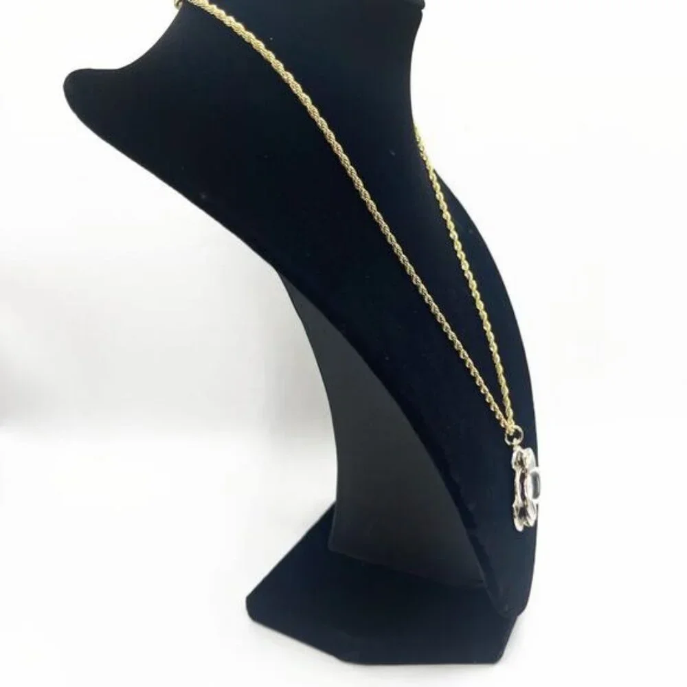 CHANEL CC Charm Pendant Camellia Black on Necklace Gold Plated Chain - Picture 3 of 10